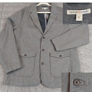 Carbon 2 Cobalt Mens Large Houndstooth Blazer Jacket Pockets Unstructured 111078
